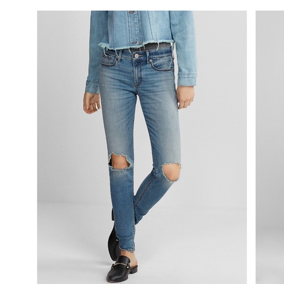 Express Denim - Express Midrise Distressed Skinny Jean Legging